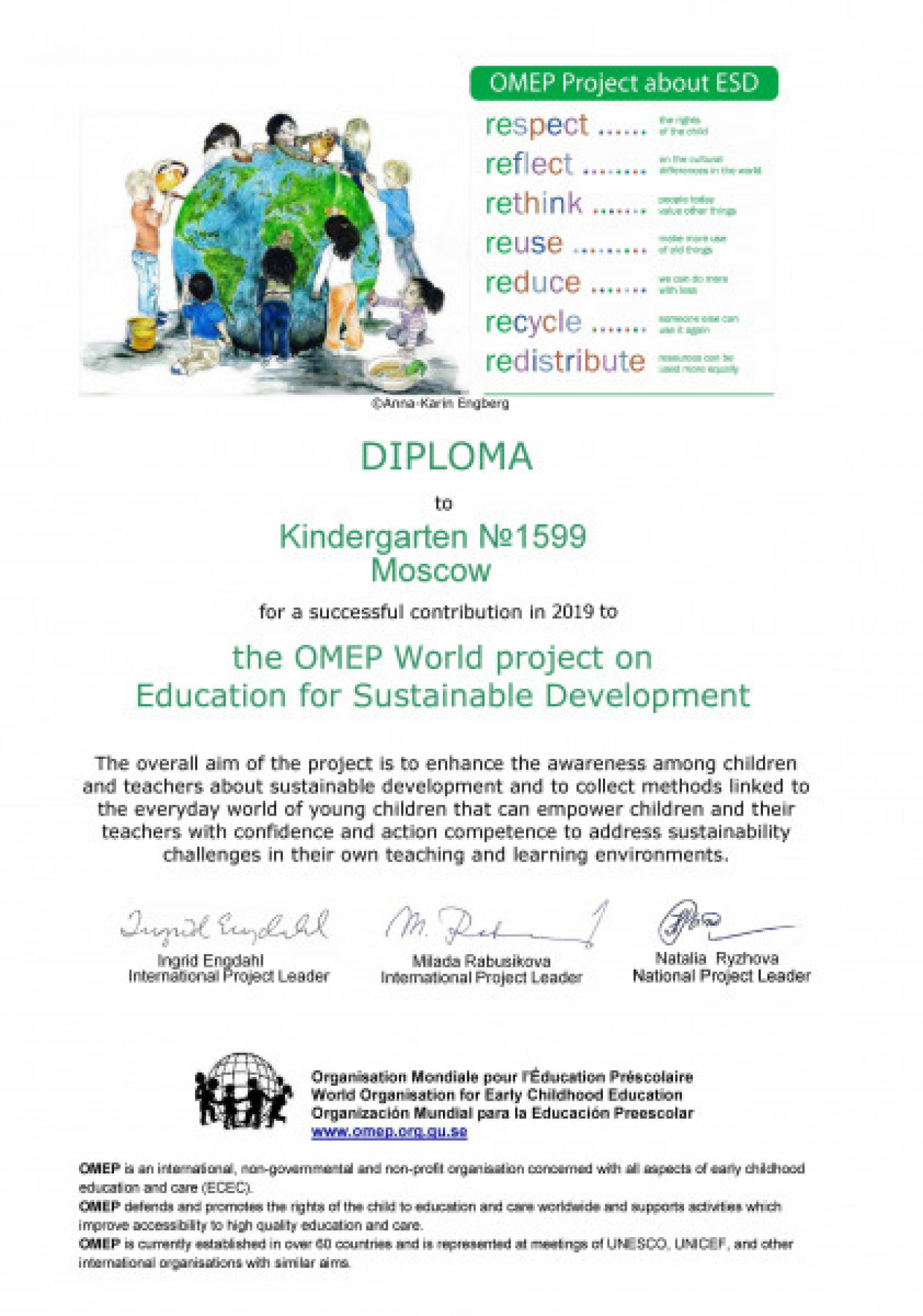 Diploma the OMEP World project on Education for Sustainable Development